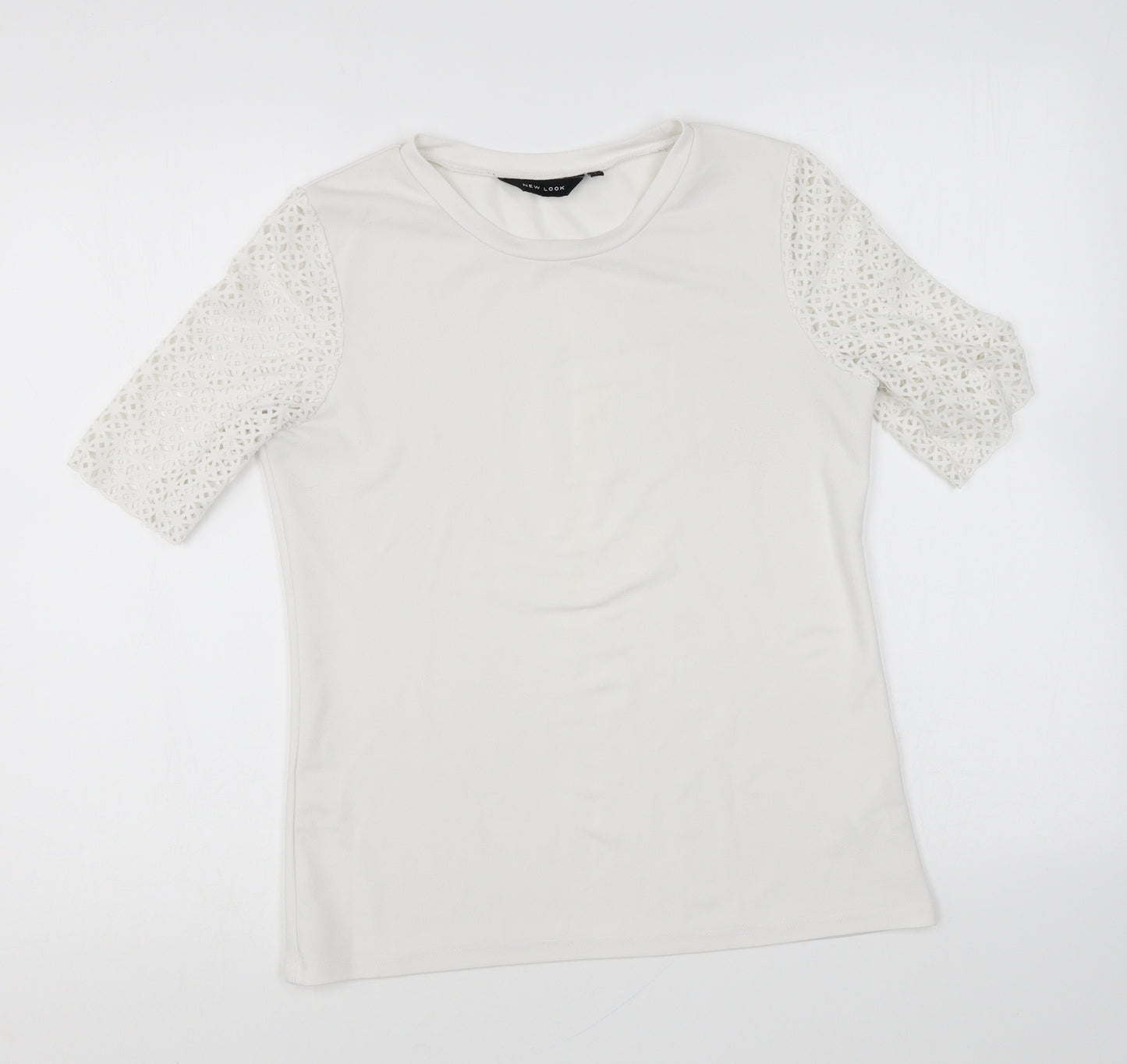 New Look Womens White Polyester Basic Blouse Size 8 Round Neck