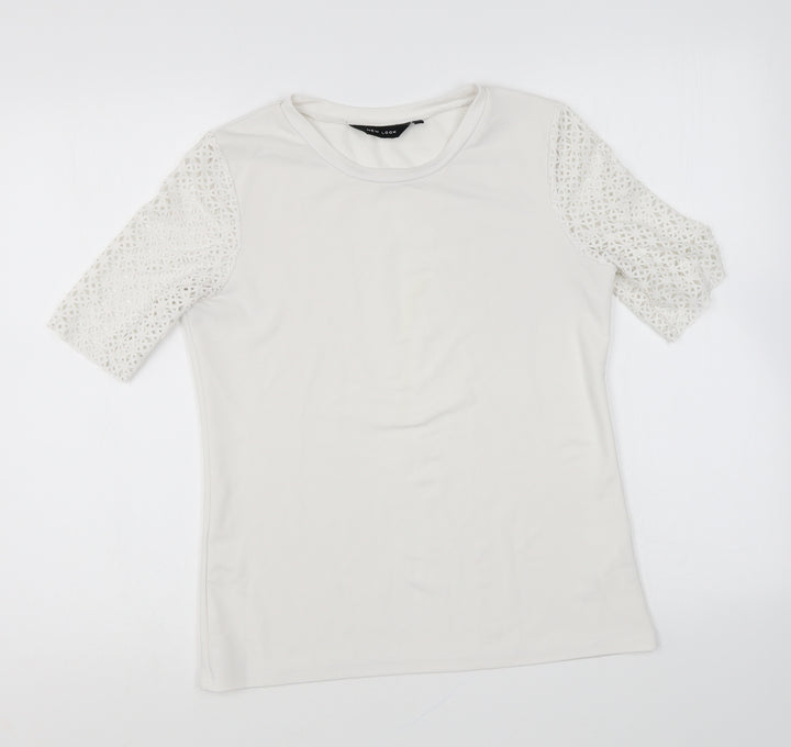 New Look Womens White Polyester Basic Blouse Size 8 Round Neck