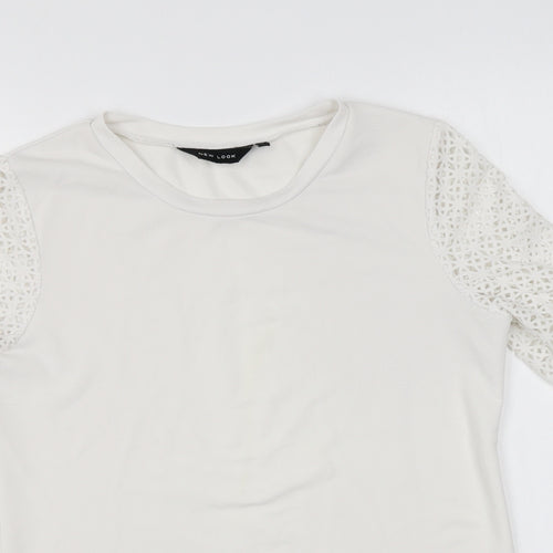 New Look Womens White Polyester Basic Blouse Size 8 Round Neck