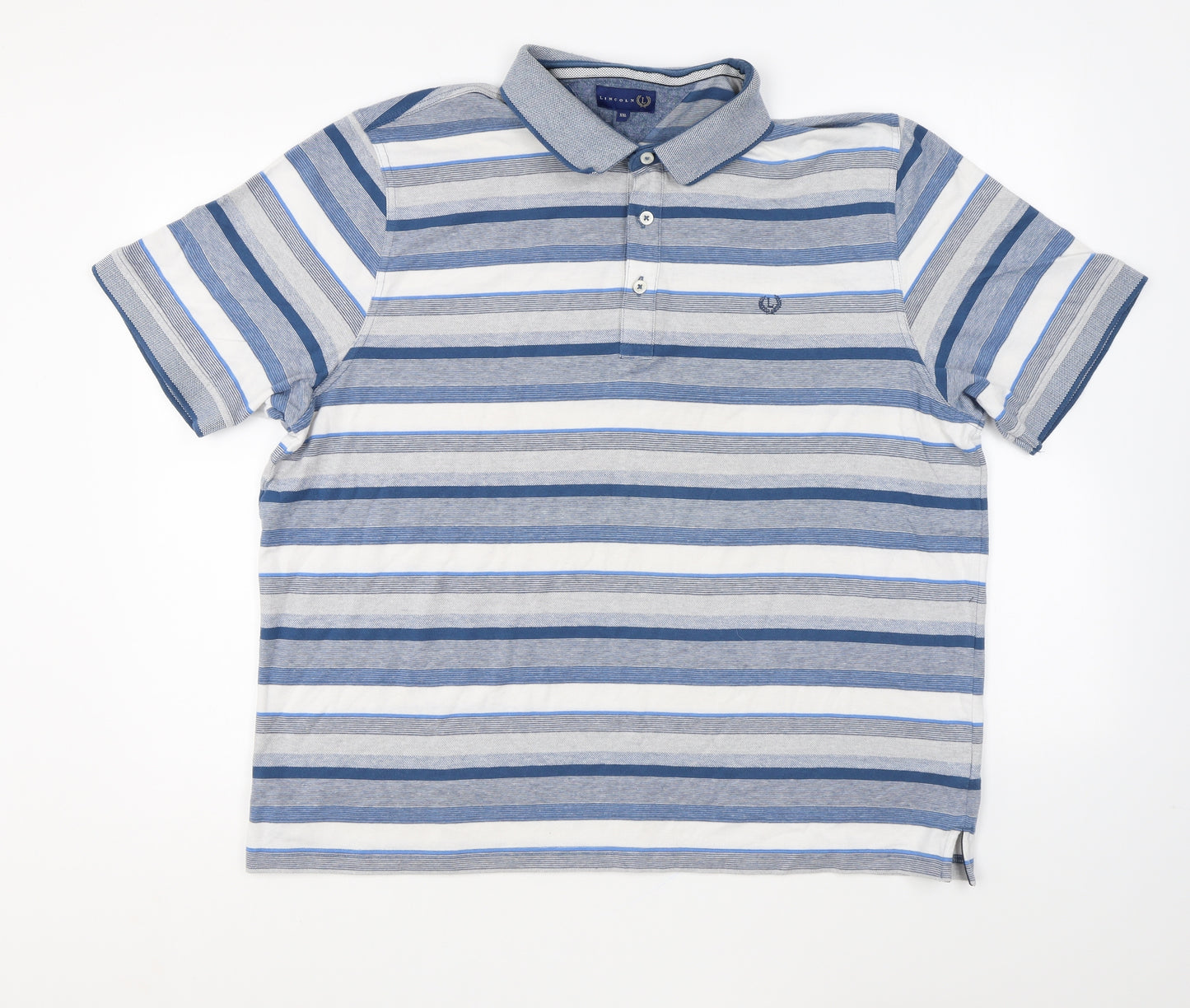 Matalan Mens Blue Striped Cotton Polo Size 2XL Collared Button