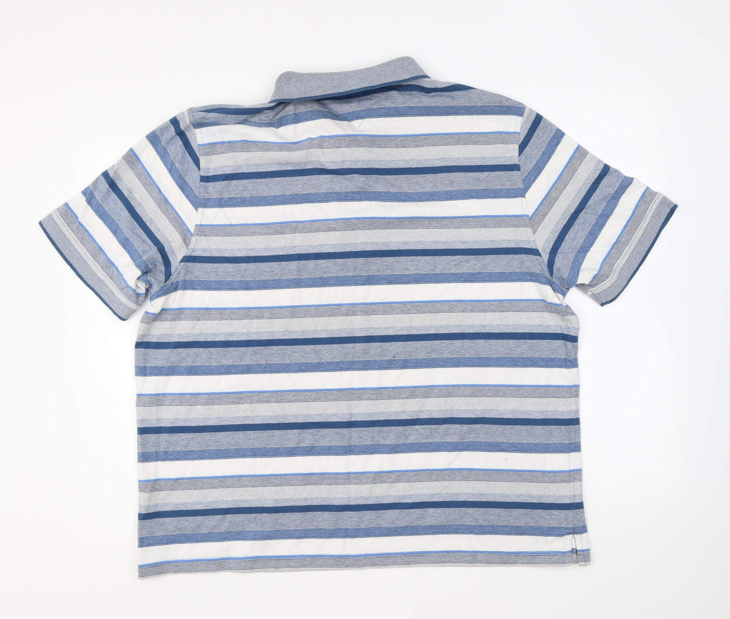 Matalan Mens Blue Striped Cotton Polo Size 2XL Collared Button
