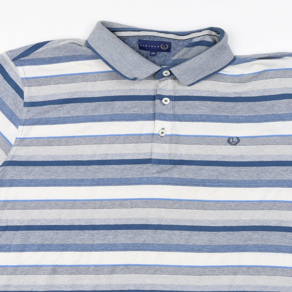 Matalan Mens Blue Striped Cotton Polo Size 2XL Collared Button