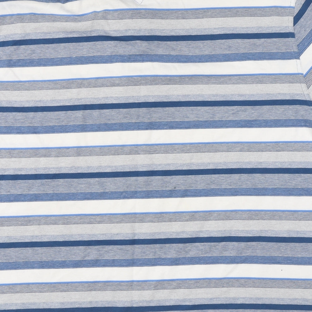 Matalan Mens Blue Striped Cotton Polo Size 2XL Collared Button