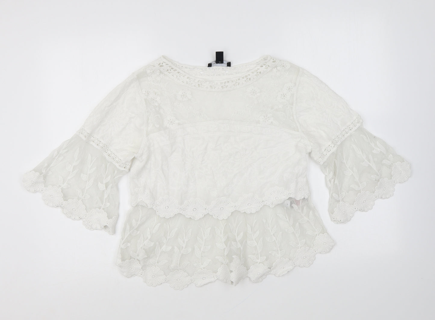 New Look Womens White Cotton Basic Blouse Size S Round Neck
