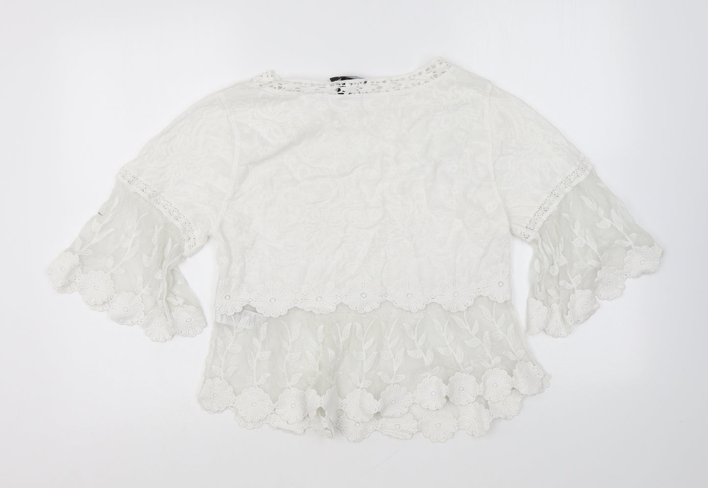 New Look Womens White Cotton Basic Blouse Size S Round Neck