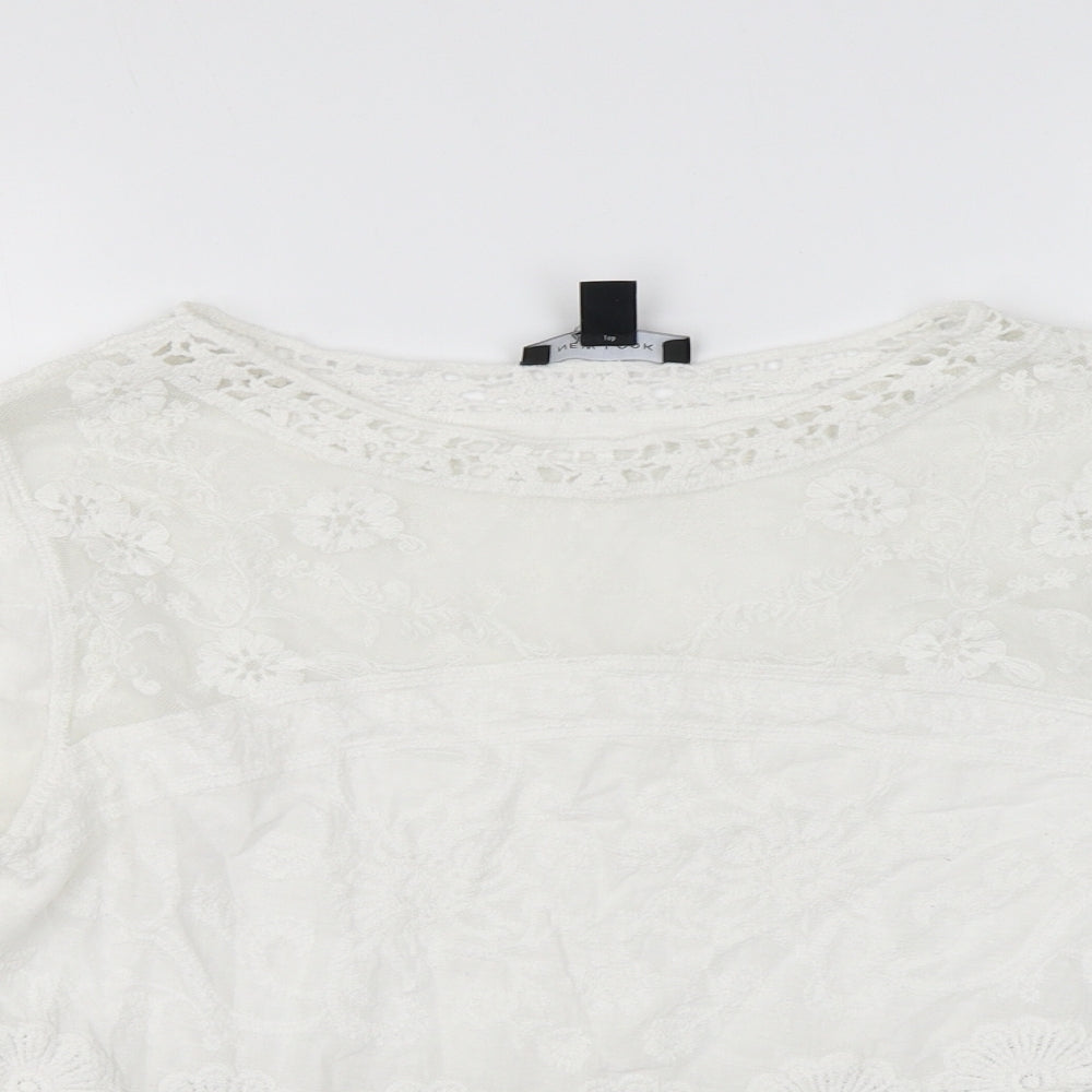 New Look Womens White Cotton Basic Blouse Size S Round Neck