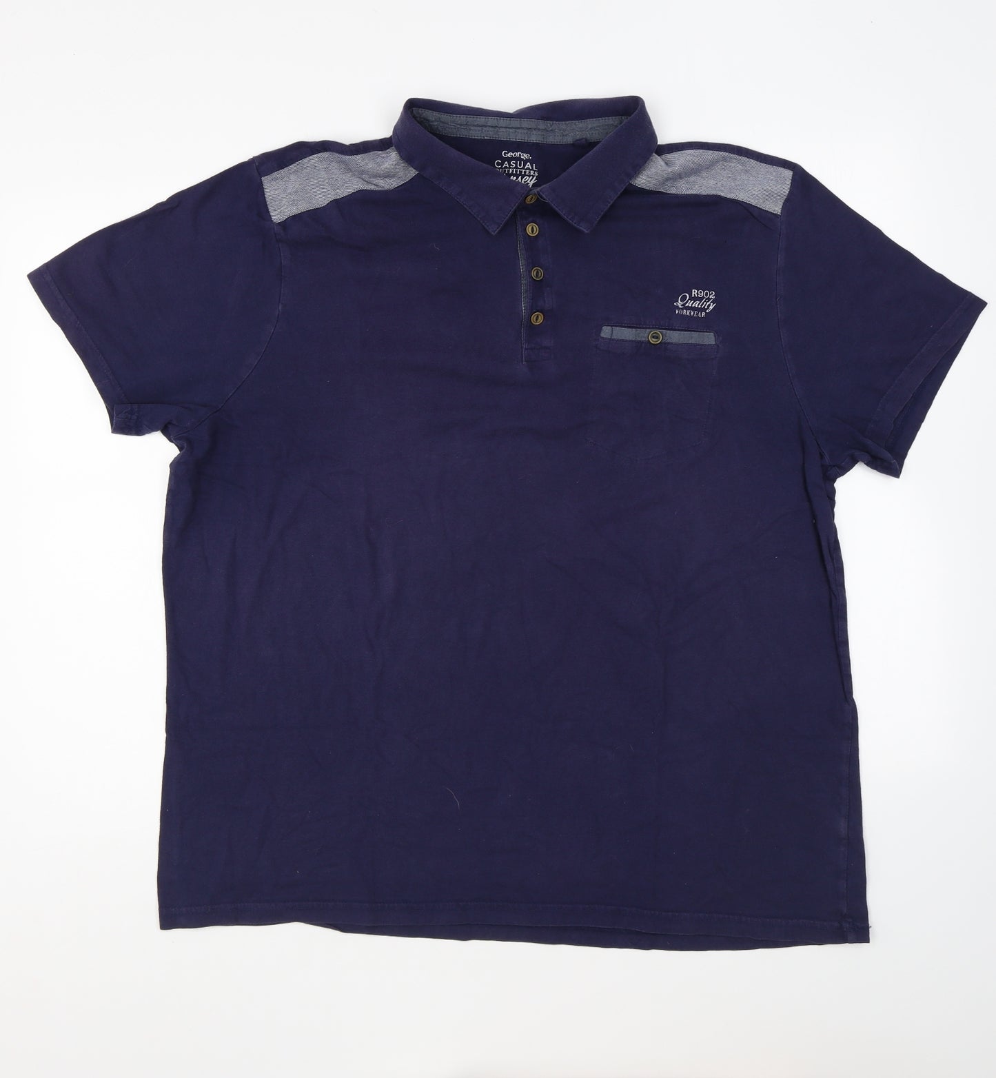 George Mens Blue Cotton Polo Size 2XL Collared Button