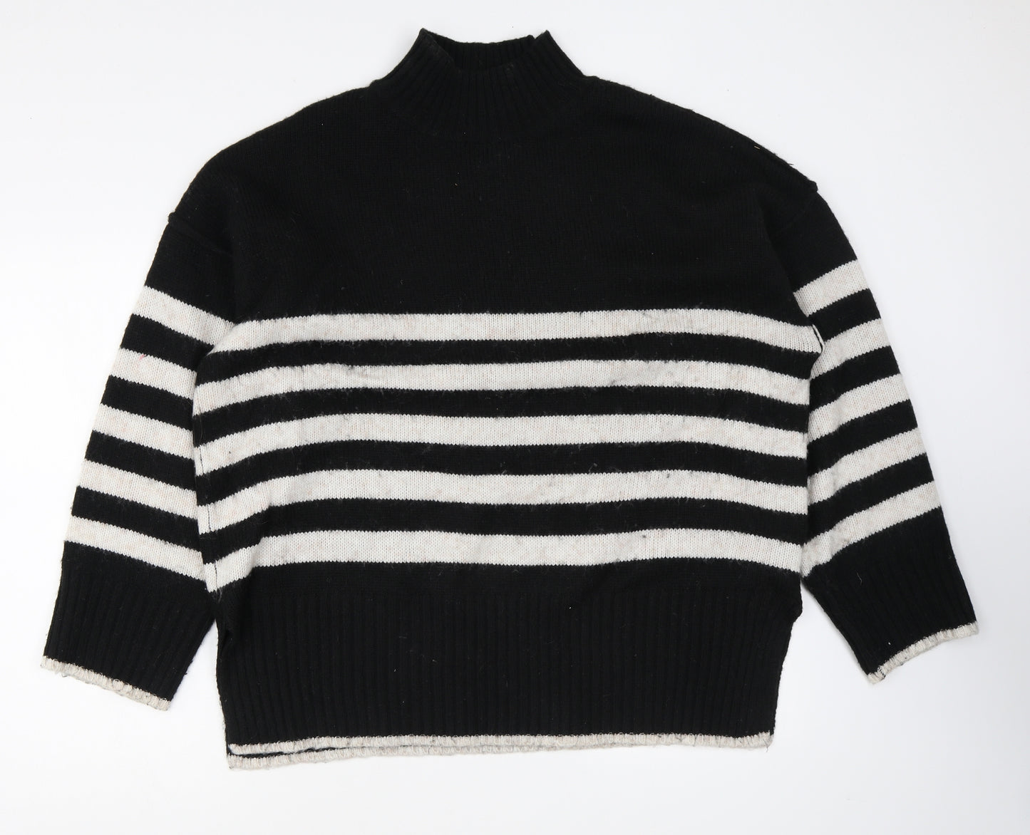 George Womens Black High Neck Striped Polyester Pullover Jumper Size L