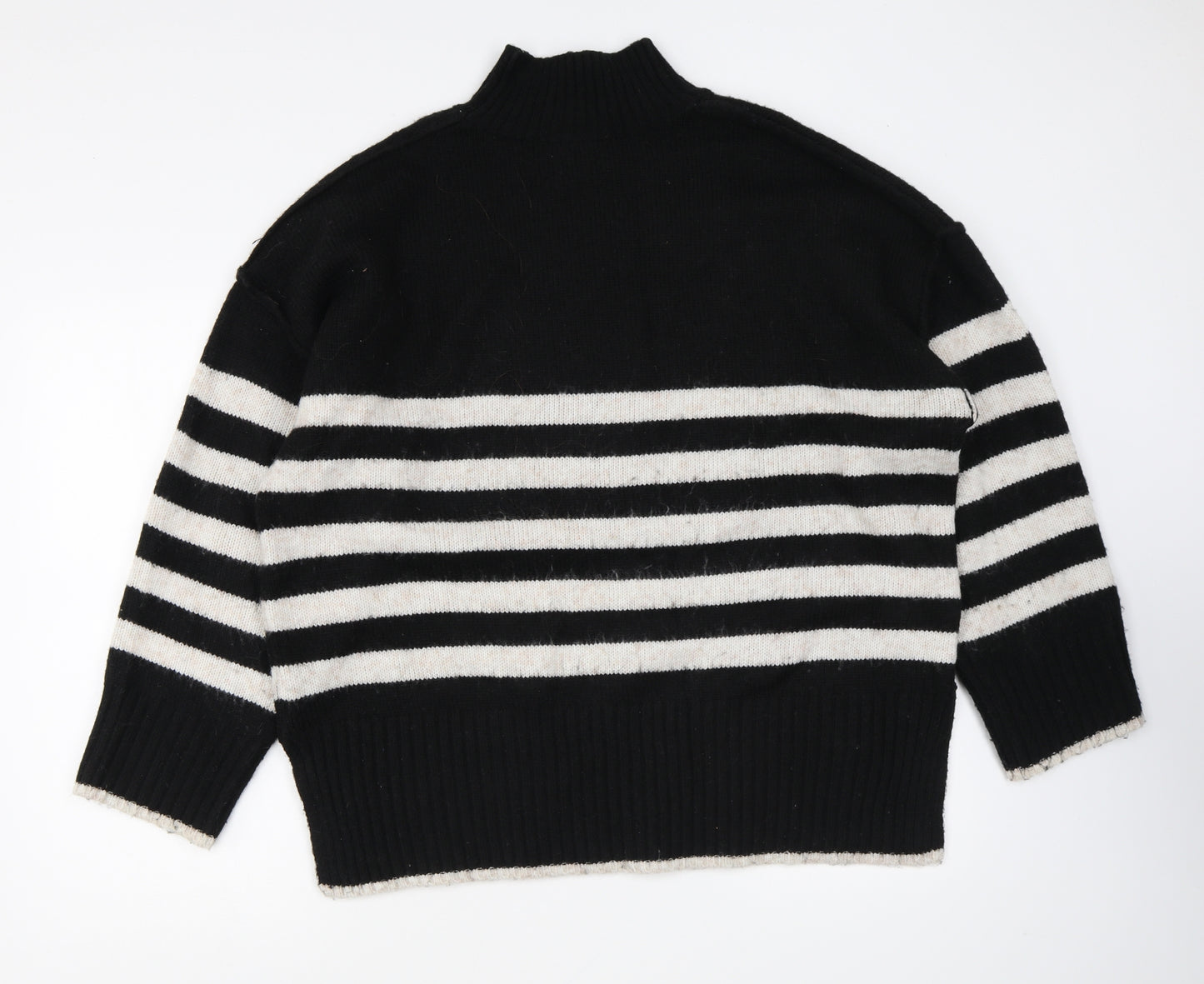 George Womens Black High Neck Striped Polyester Pullover Jumper Size L