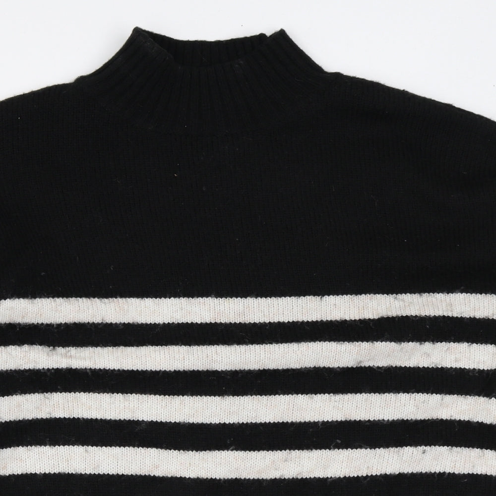 George Womens Black High Neck Striped Polyester Pullover Jumper Size L