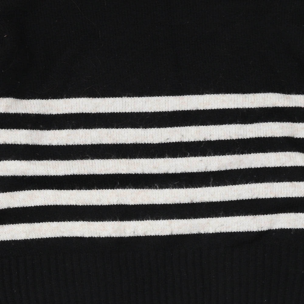 George Womens Black High Neck Striped Polyester Pullover Jumper Size L