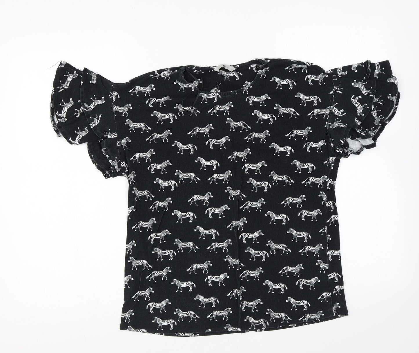 TU Womens Black Geometric Viscose Basic T-Shirt Size 14 Round Neck - Zebras