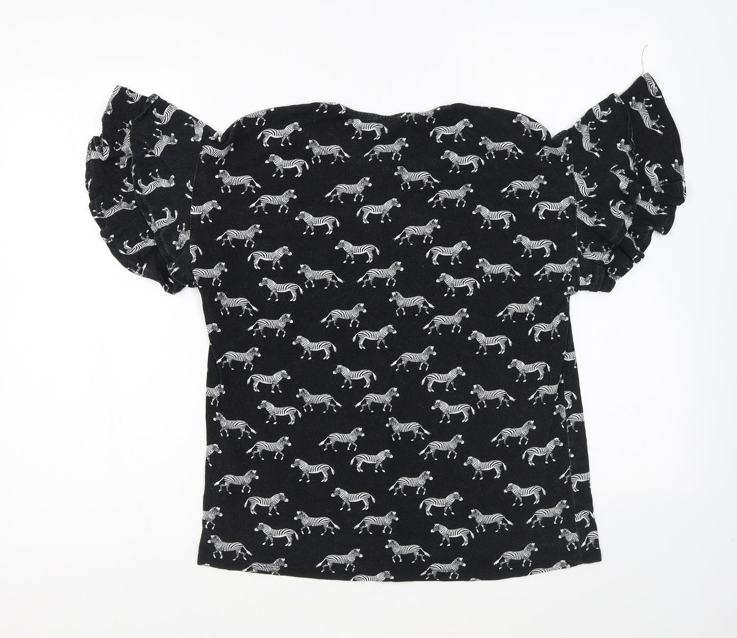 TU Womens Black Geometric Viscose Basic T-Shirt Size 14 Round Neck - Zebras