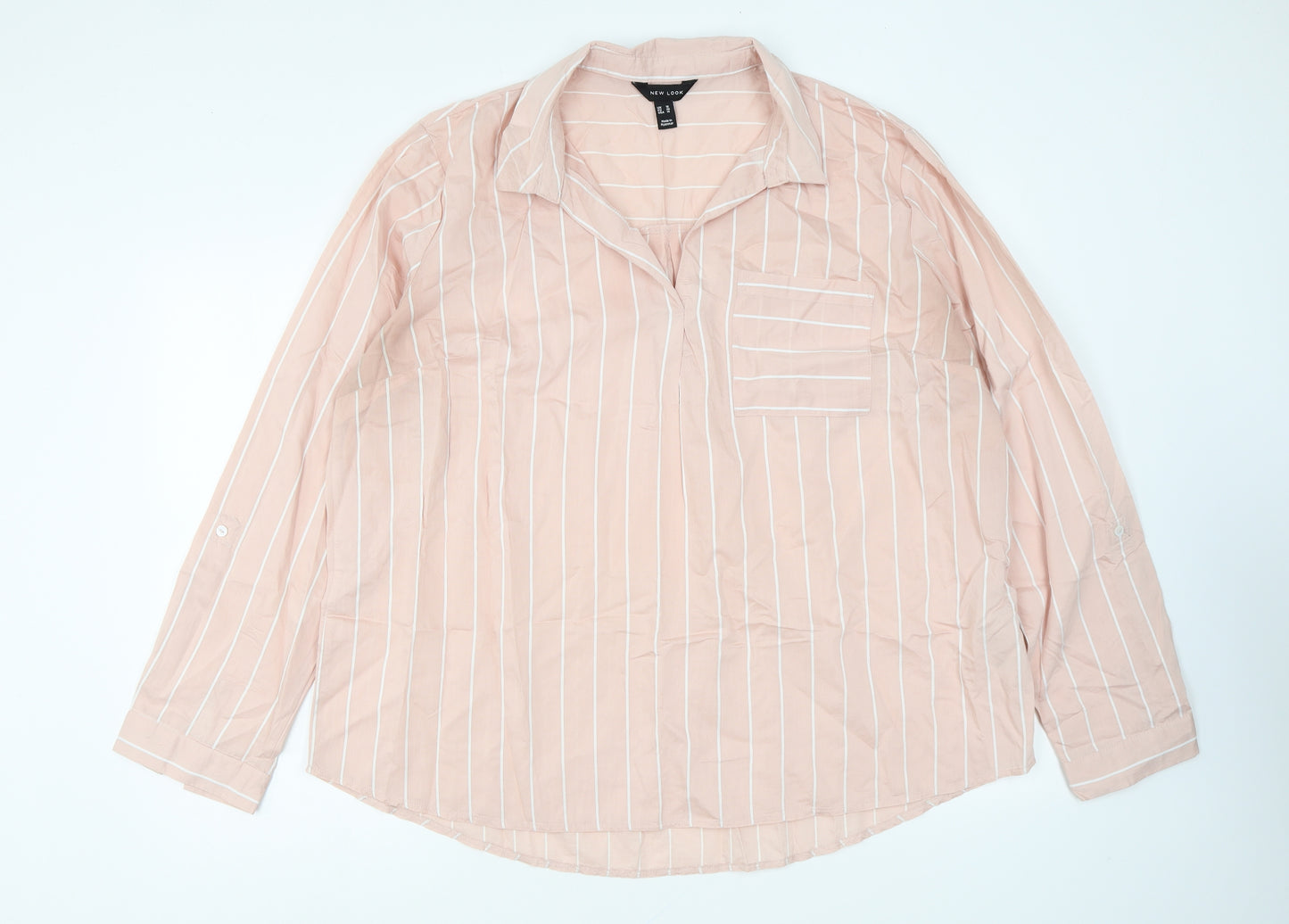 New Look Womens Pink Striped Viscose Basic Blouse Size 18 Collared