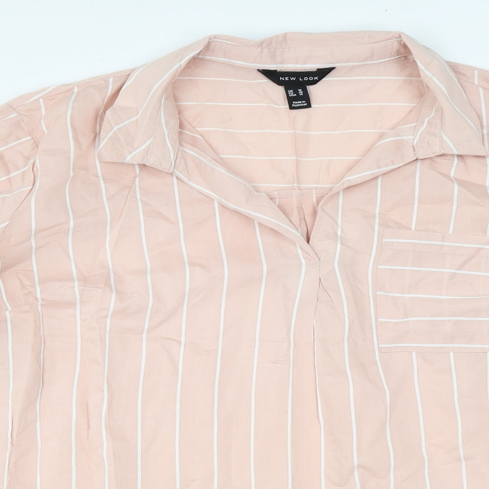 New Look Womens Pink Striped Viscose Basic Blouse Size 18 Collared