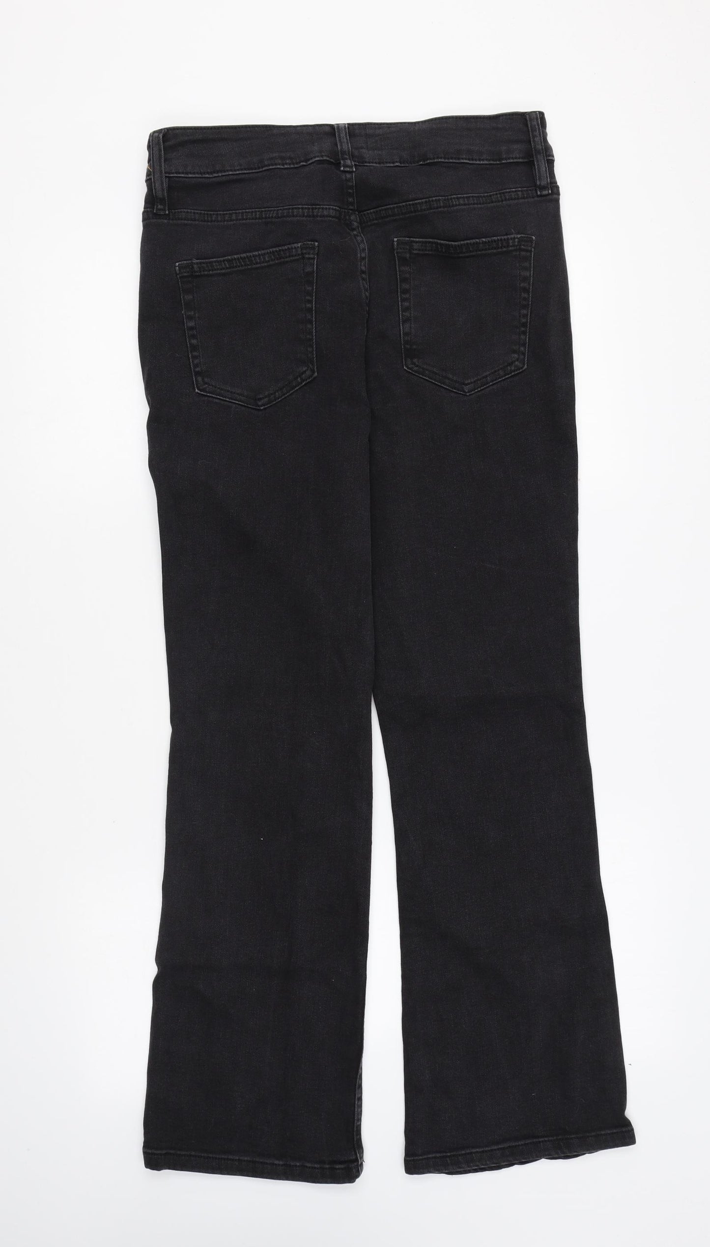 F&F Womens Black Cotton Bootcut Jeans Size 12 L27 in Regular Zip