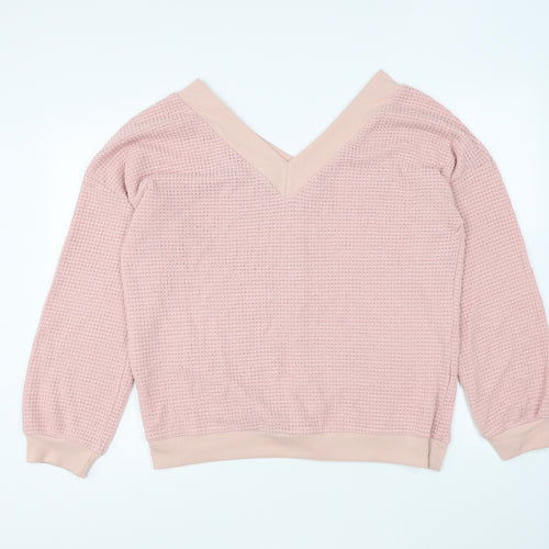 Adreamly Womens Pink V-Neck Acrylic Pullover Jumper Size XL