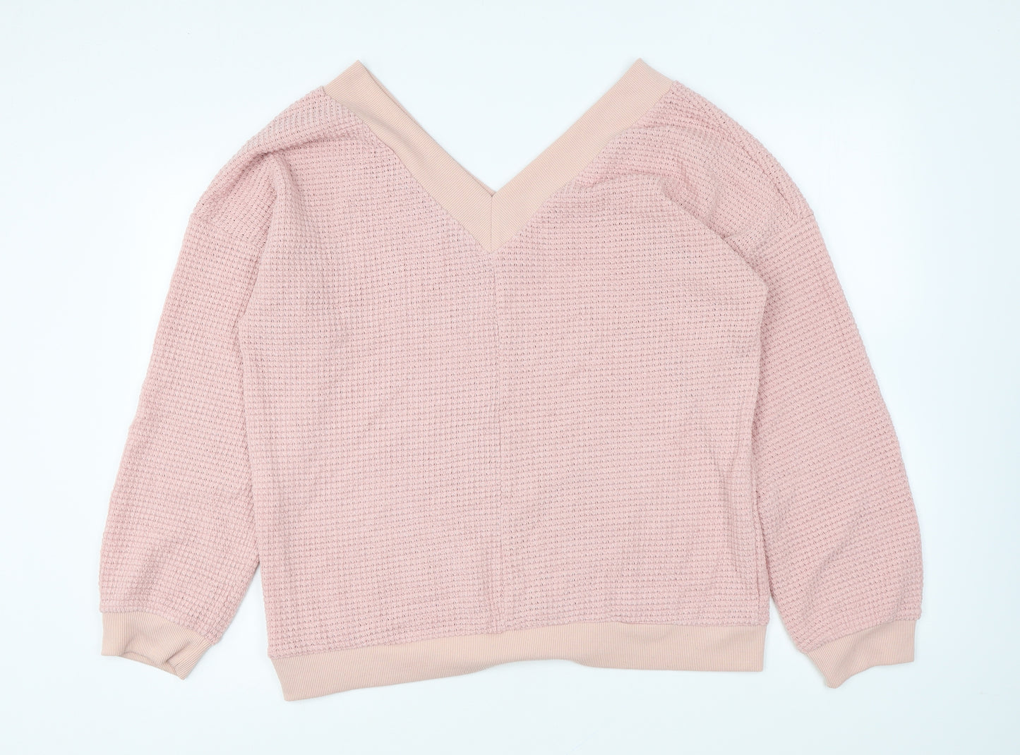Adreamly Womens Pink V-Neck Acrylic Pullover Jumper Size XL