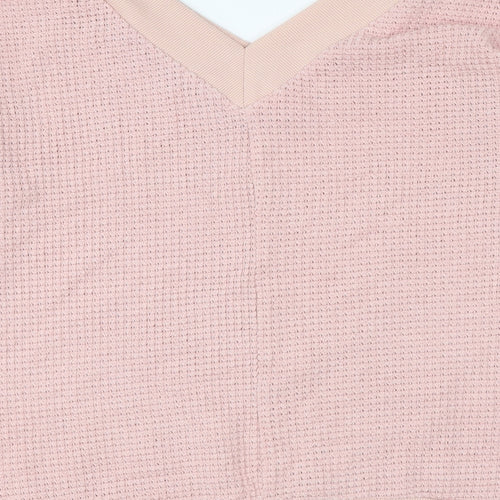 Adreamly Womens Pink V-Neck Acrylic Pullover Jumper Size XL