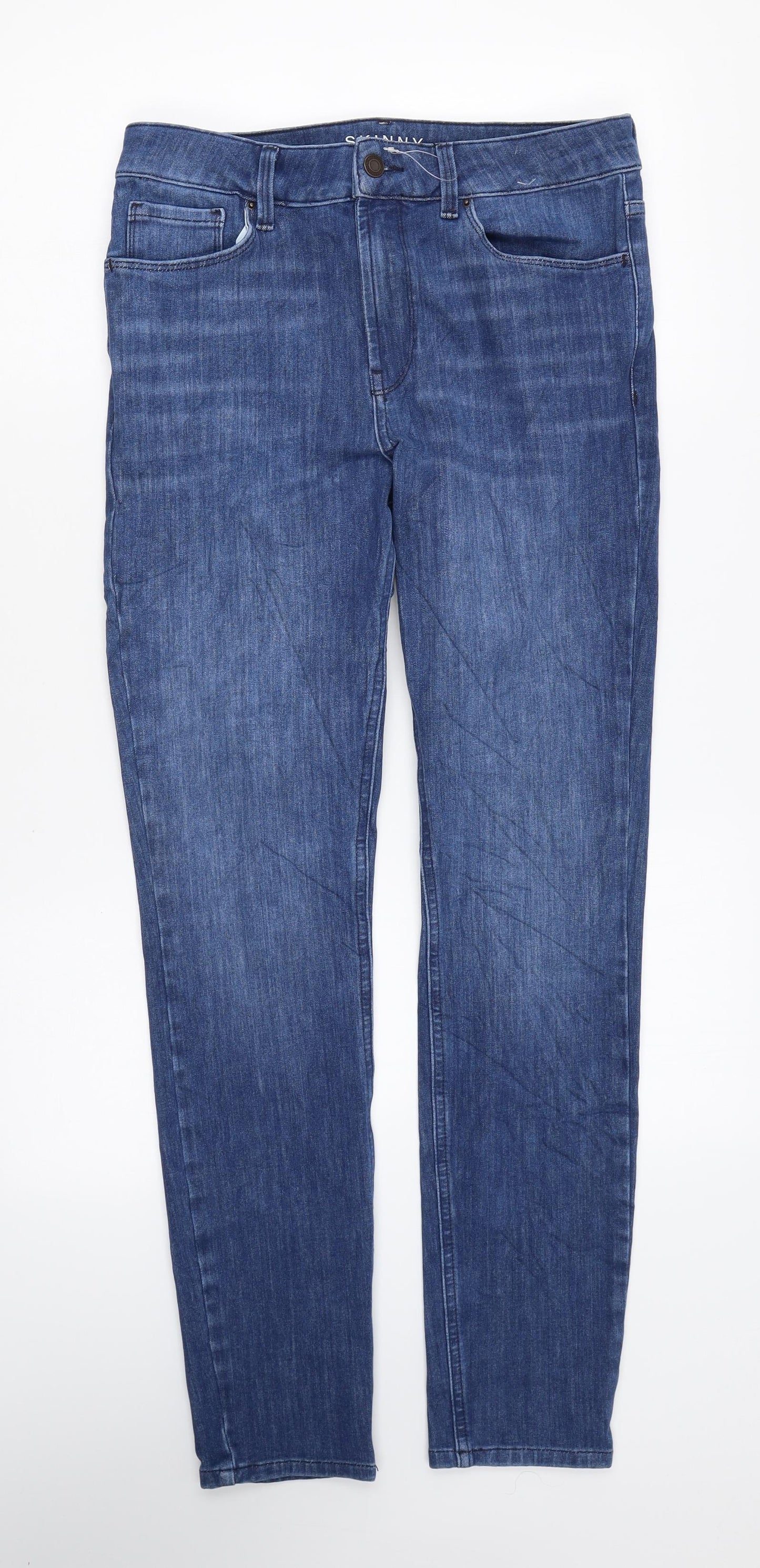 Marks and Spencer Womens Blue Cotton Skinny Jeans Size 12 L28 in Regular Zip