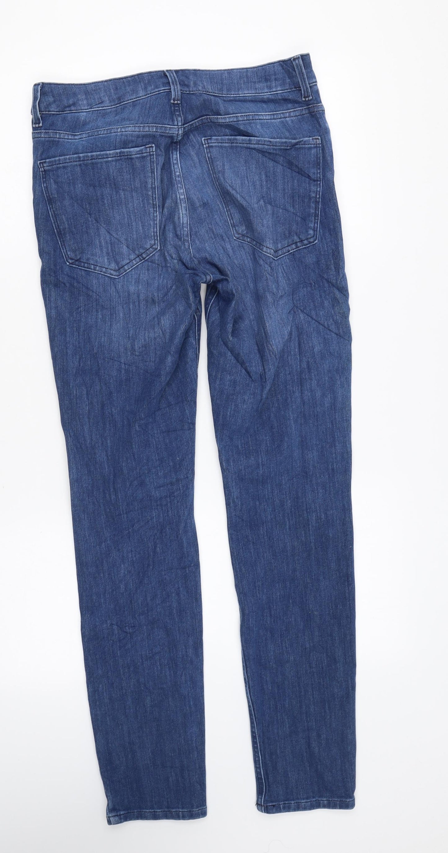 Marks and Spencer Womens Blue Cotton Skinny Jeans Size 12 L28 in Regular Zip