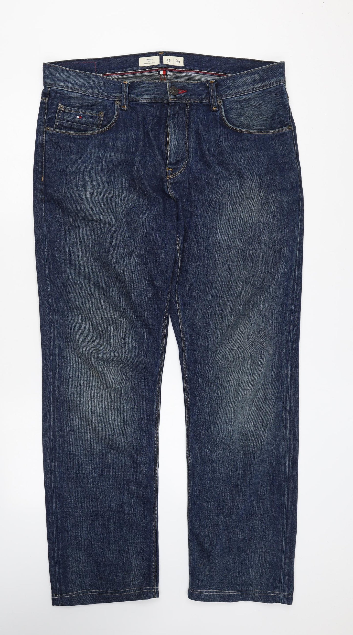 Tommy Hilfiger Mens Blue Cotton Straight Jeans Size 36 in L34 in Regular Zip