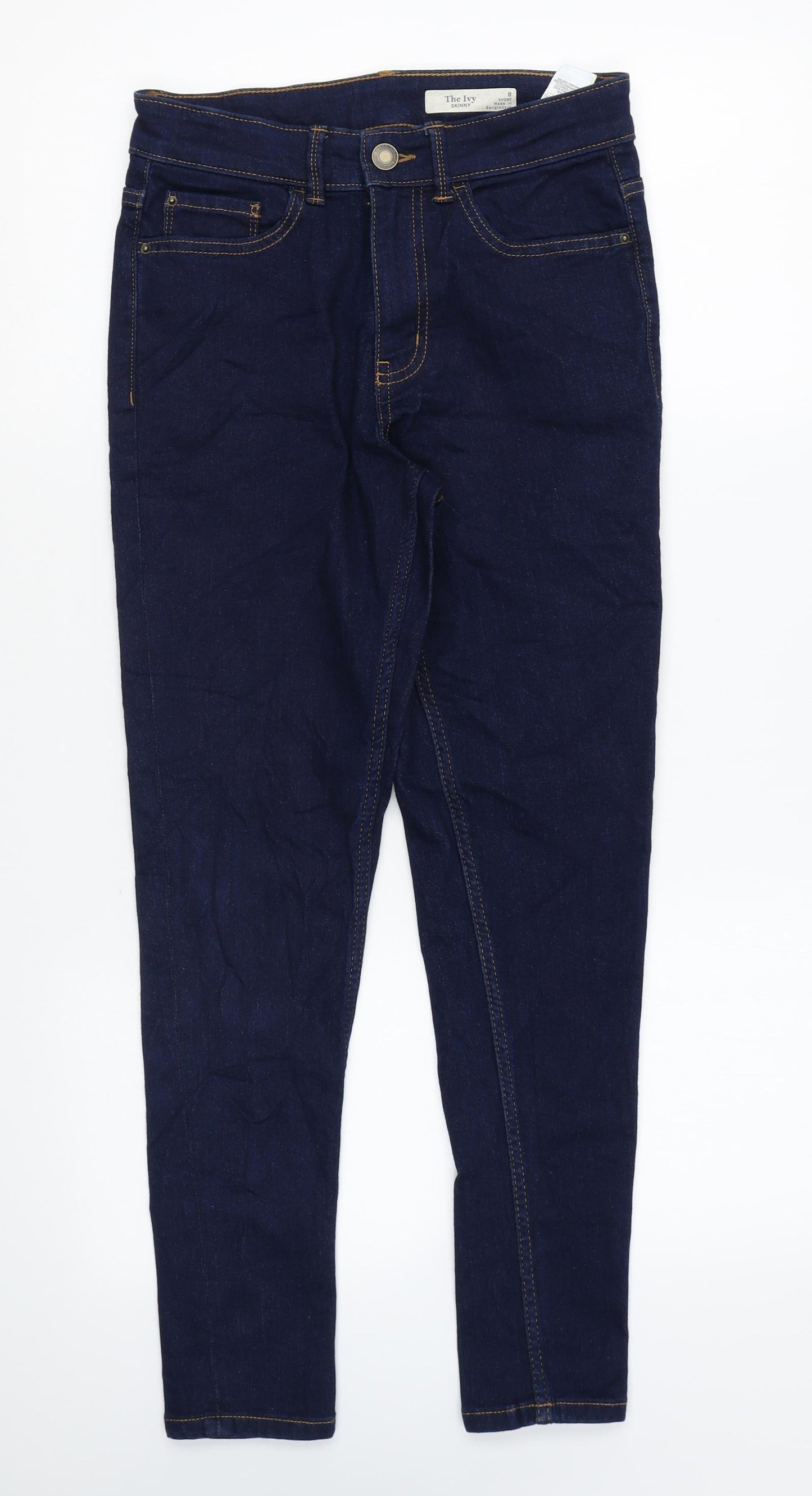 Marks and Spencer Womens Blue Cotton Skinny Jeans Size 8 L25 in Regular Zip