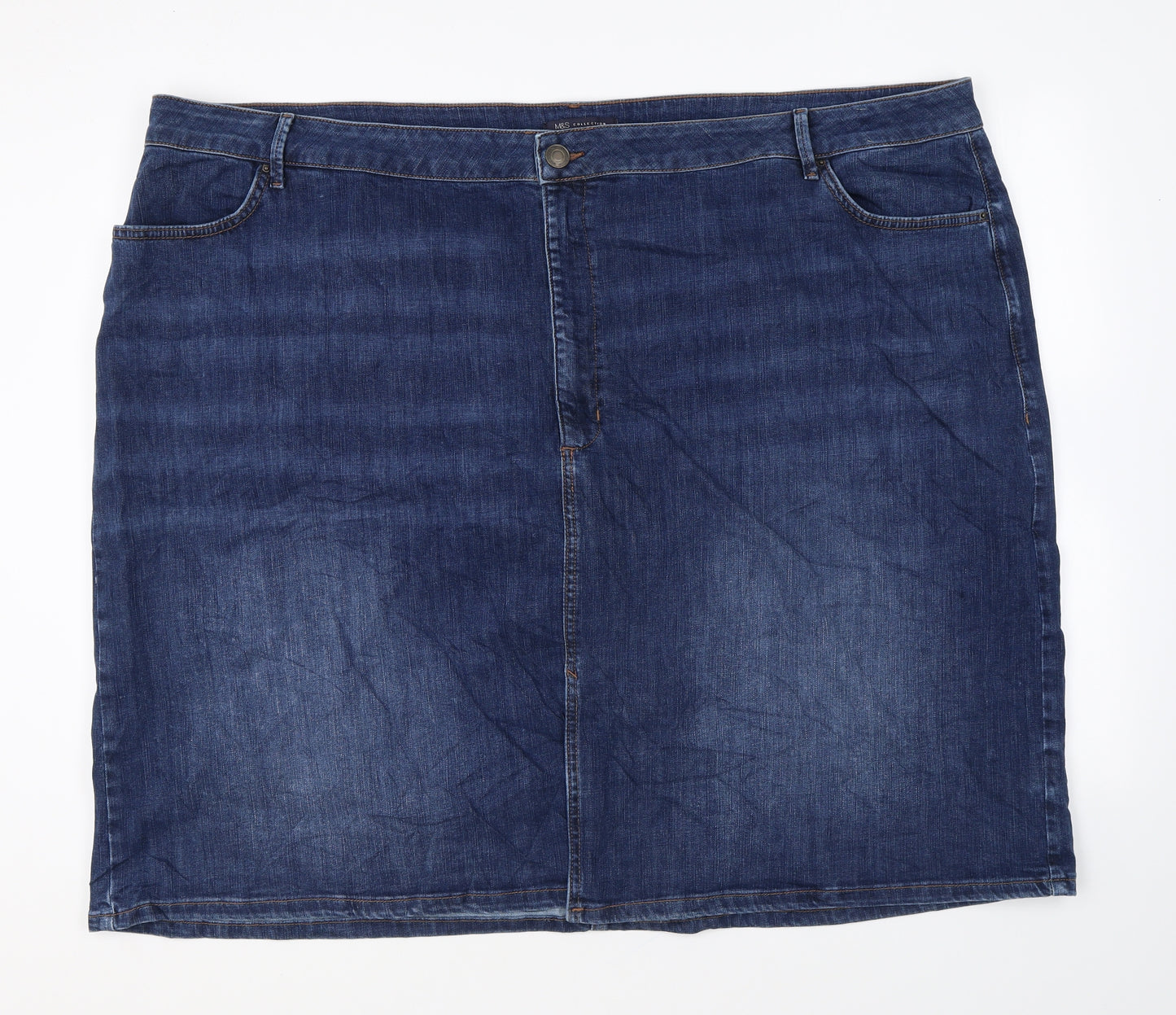 Marks and Spencer Womens Blue Cotton Straight & Pencil Skirt Size 32 Zip