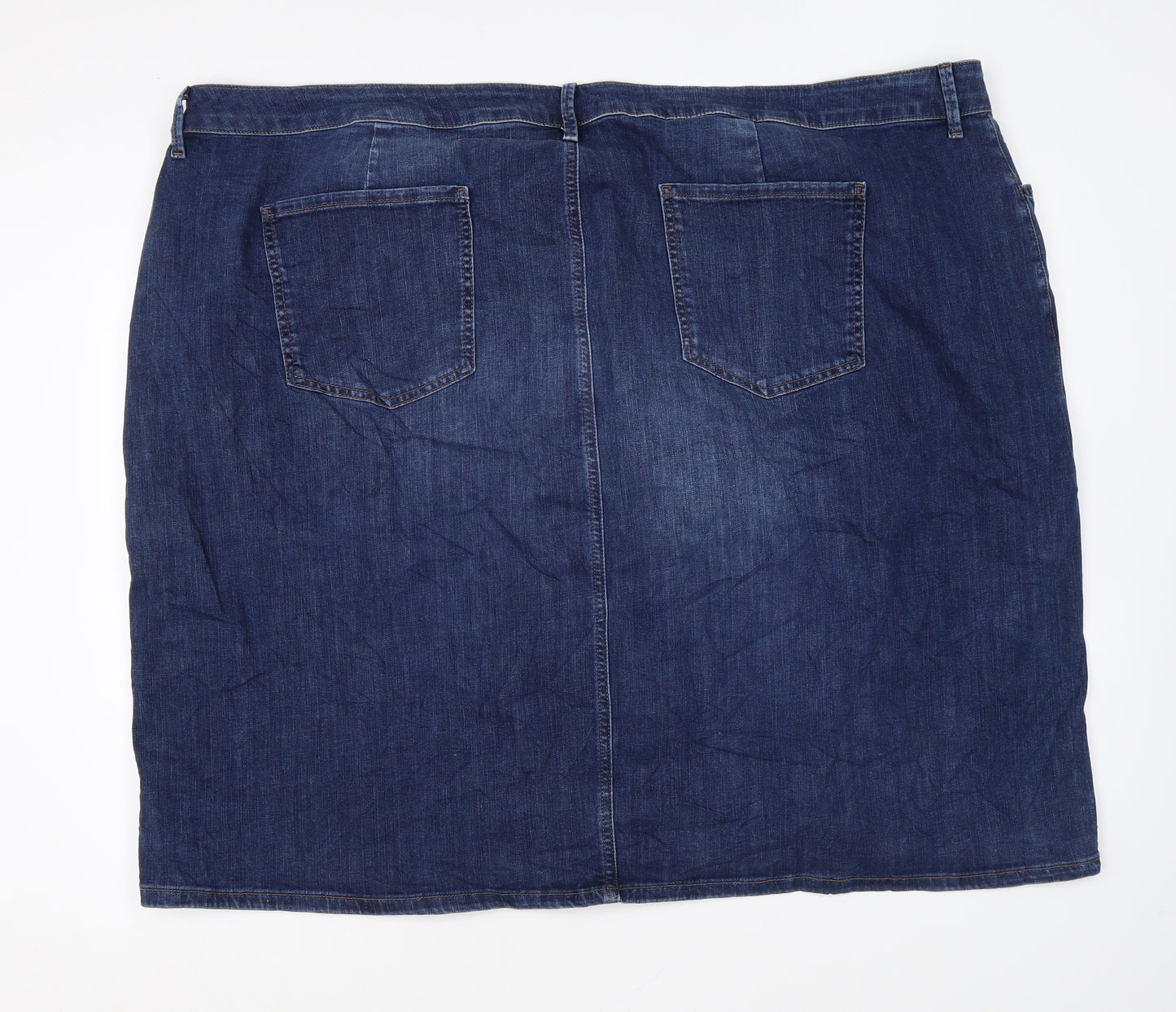 Marks and Spencer Womens Blue Cotton Straight & Pencil Skirt Size 32 Zip