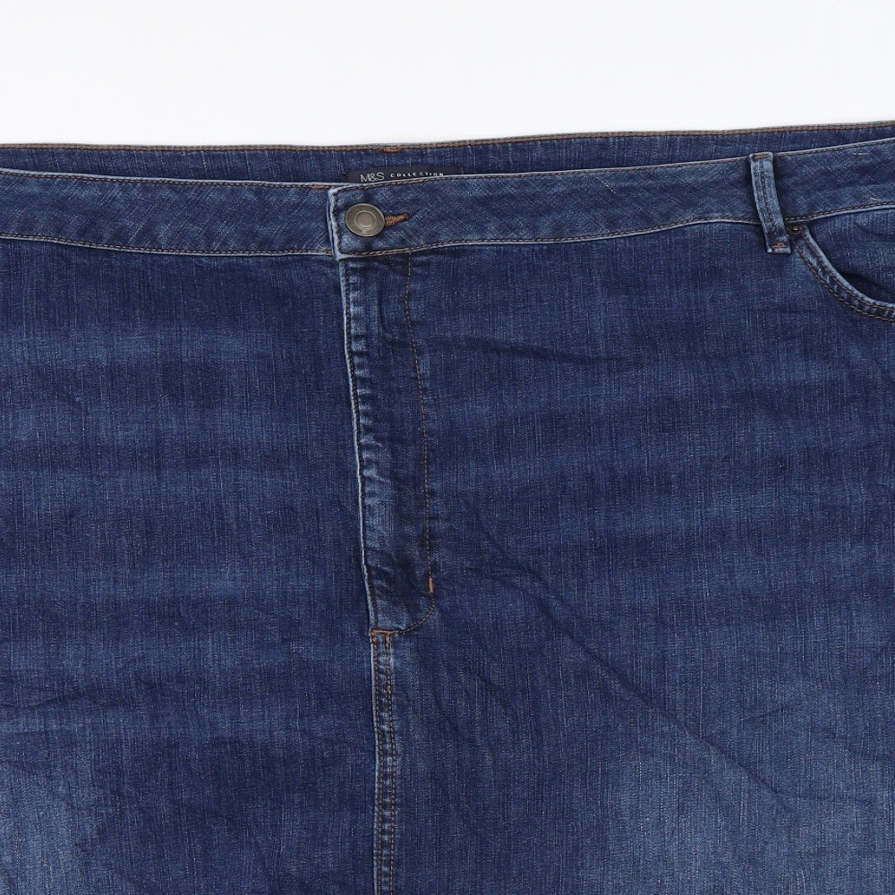 Marks and Spencer Womens Blue Cotton Straight & Pencil Skirt Size 32 Zip