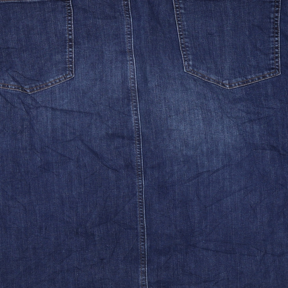 Marks and Spencer Womens Blue Cotton Straight & Pencil Skirt Size 32 Zip