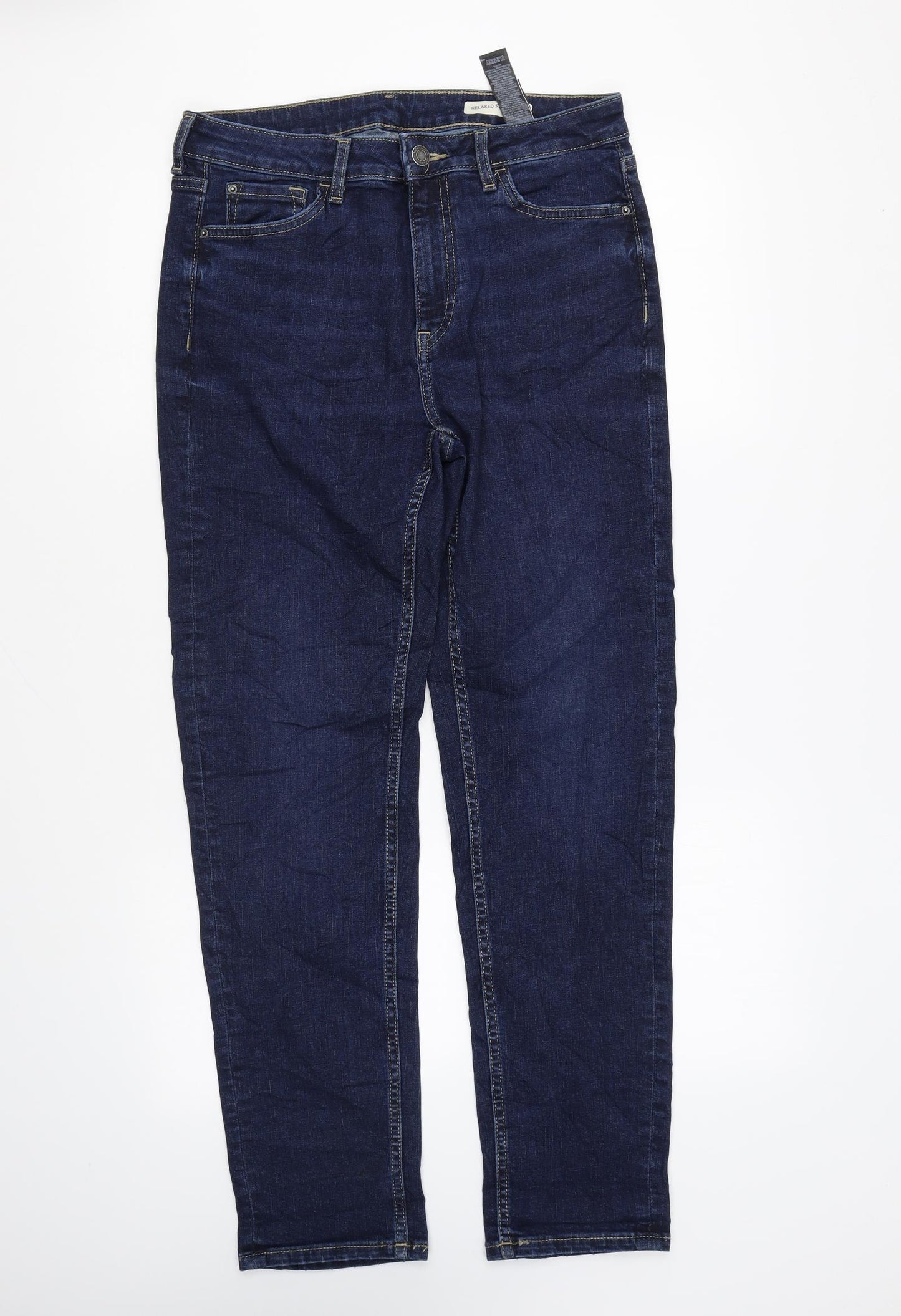 Marks and Spencer Womens Blue Cotton Straight Jeans Size 10 L27 in Regular Zip