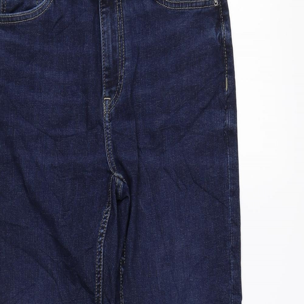 Marks and Spencer Womens Blue Cotton Straight Jeans Size 10 L27 in Regular Zip