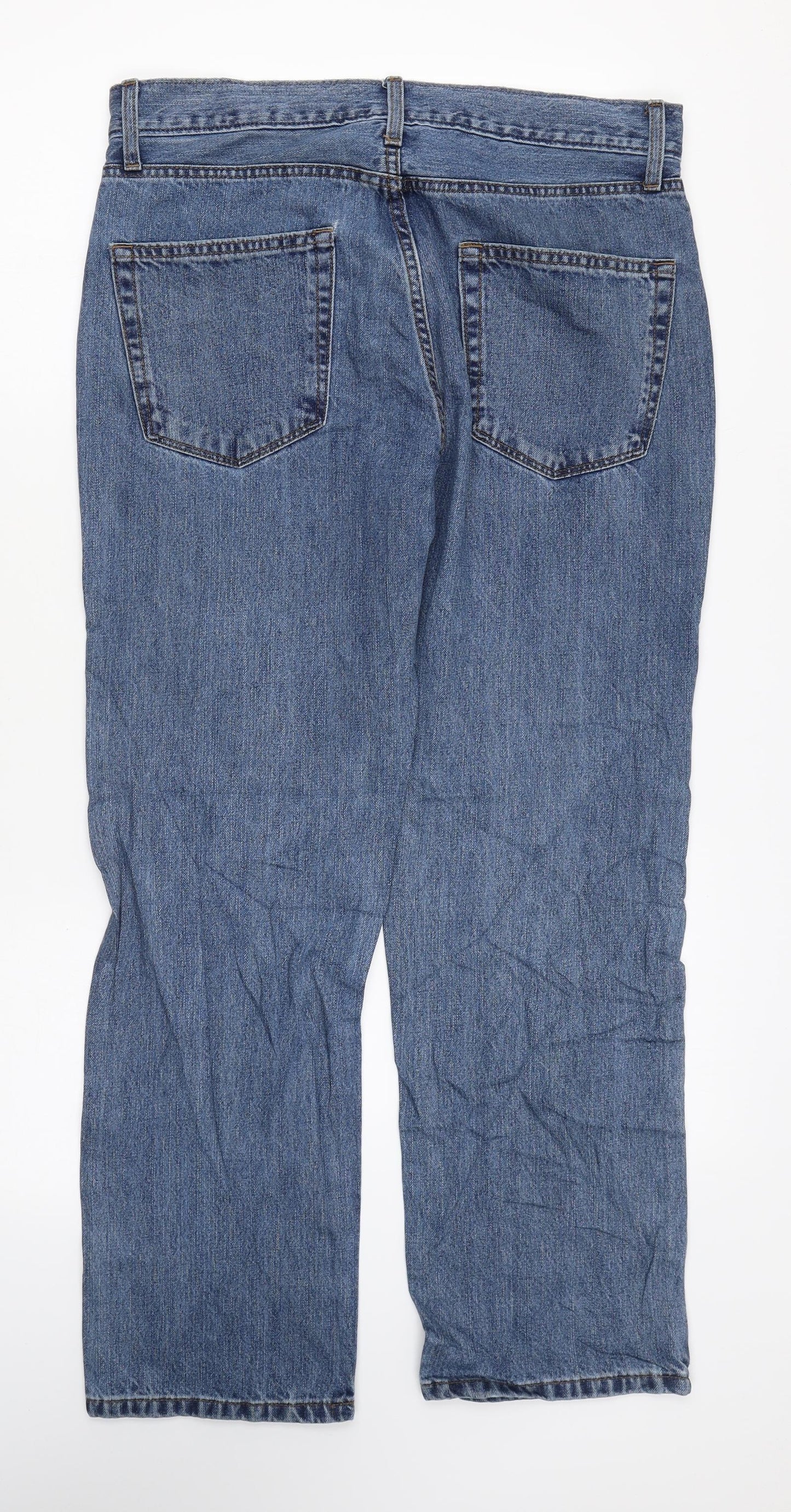 Marks and Spencer Mens Blue Cotton Straight Jeans Size 32 in L29 in Regular Zip