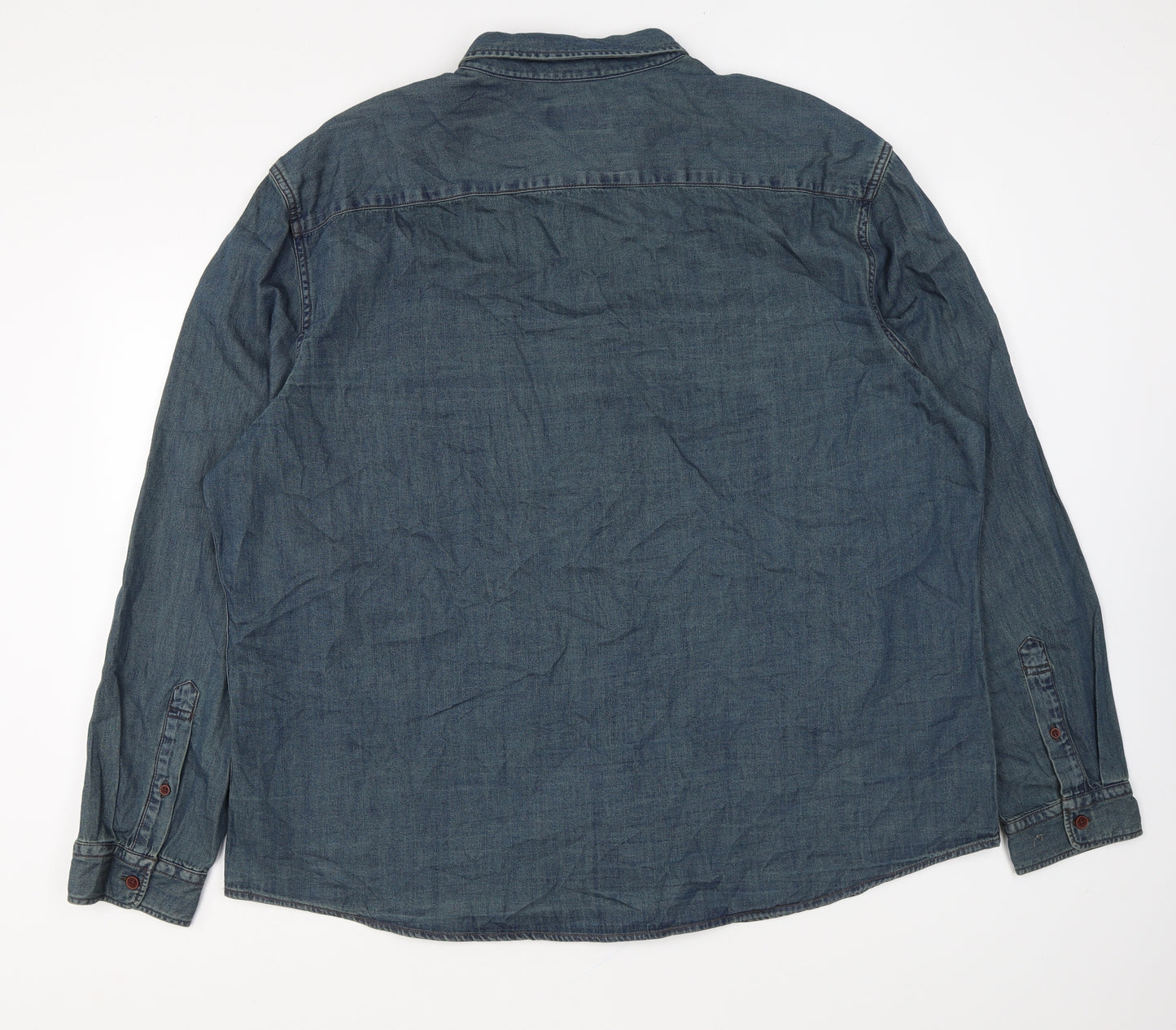 Marks and Spencer Mens Blue Cotton Button-Up Size 2XL Collared Button
