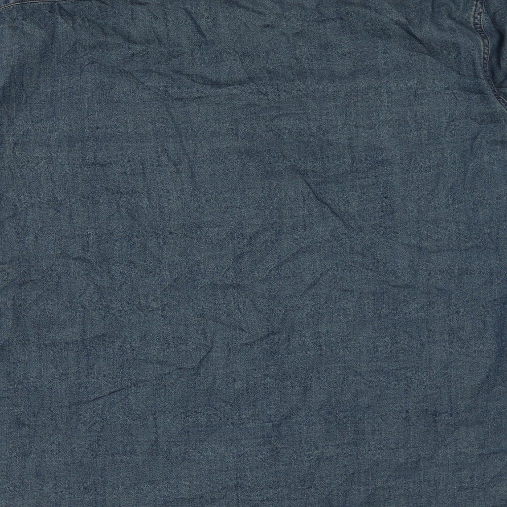 Marks and Spencer Mens Blue Cotton Button-Up Size 2XL Collared Button