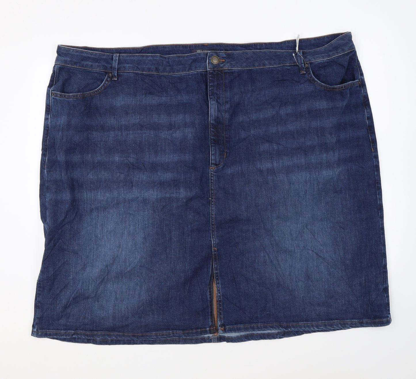 Marks and Spencer Womens Blue Cotton Mini Skirt Size 32 Zip