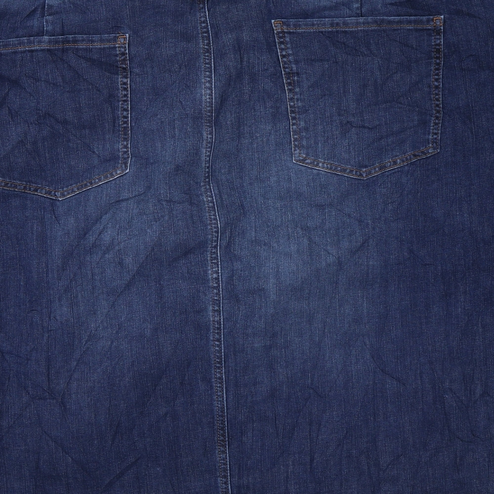 Marks and Spencer Womens Blue Cotton Mini Skirt Size 32 Zip
