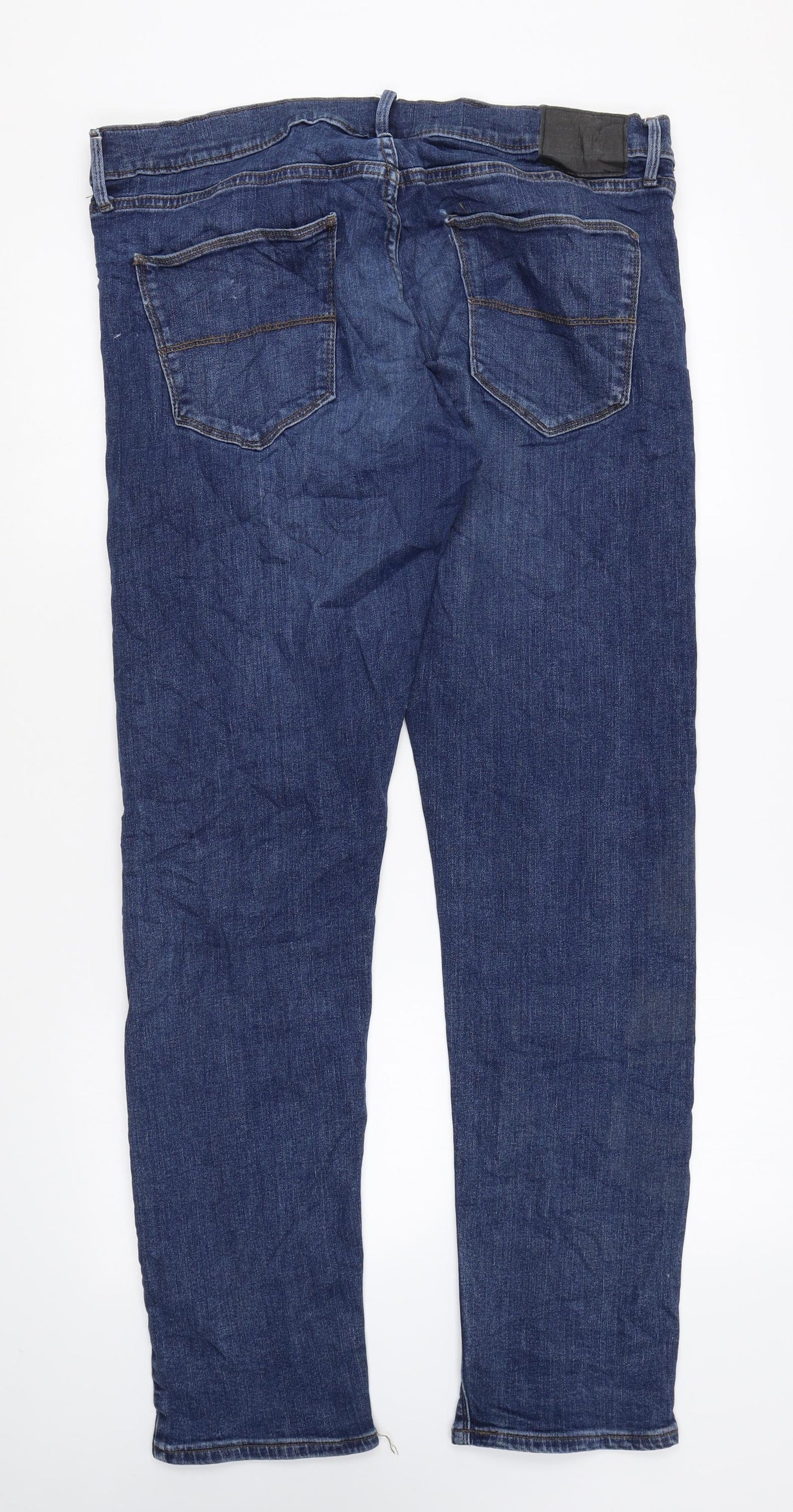 Marks and Spencer Mens Blue Cotton Straight Jeans Size 36 in L33 in Regular Zip