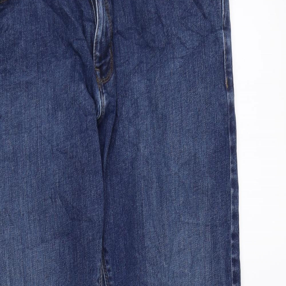 Marks and Spencer Mens Blue Cotton Straight Jeans Size 36 in L33 in Regular Zip