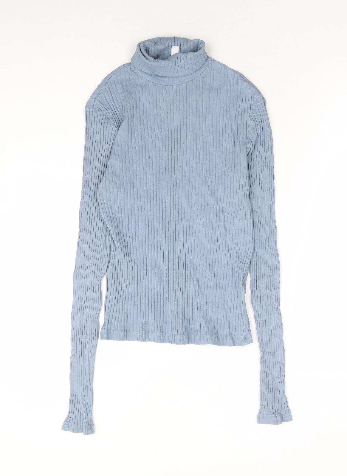 Divided by H&M Womens Blue Cotton Basic Blouse Size S Roll Neck - Ribbed
