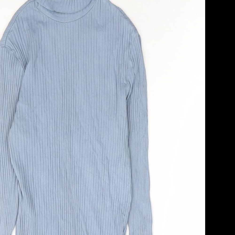 Divided by H&M Womens Blue Cotton Basic Blouse Size S Roll Neck - Ribbed