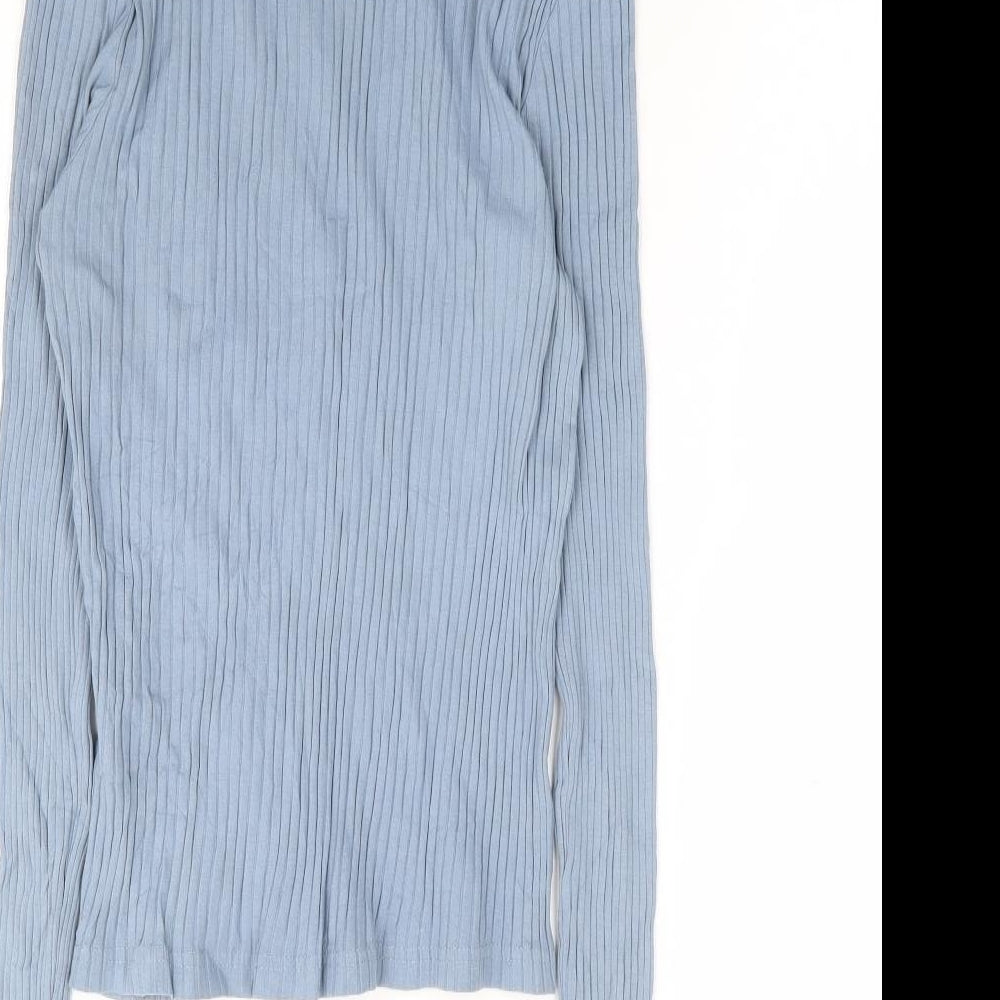 Divided by H&M Womens Blue Cotton Basic Blouse Size S Roll Neck - Ribbed