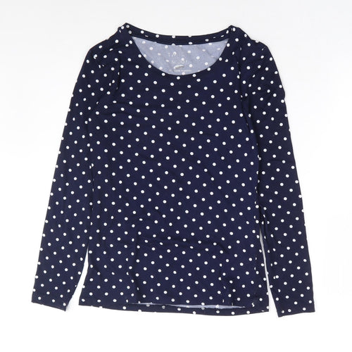 Tango Womens Blue Polka Dot Polyester Basic Blouse Size S Scoop Neck