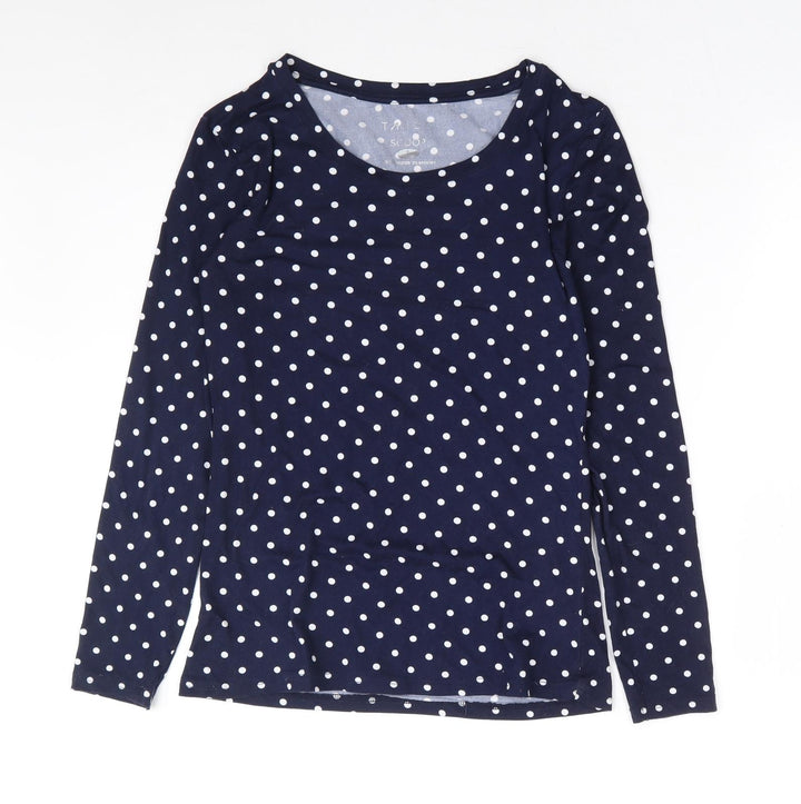 Tango Womens Blue Polka Dot Polyester Basic Blouse Size S Scoop Neck