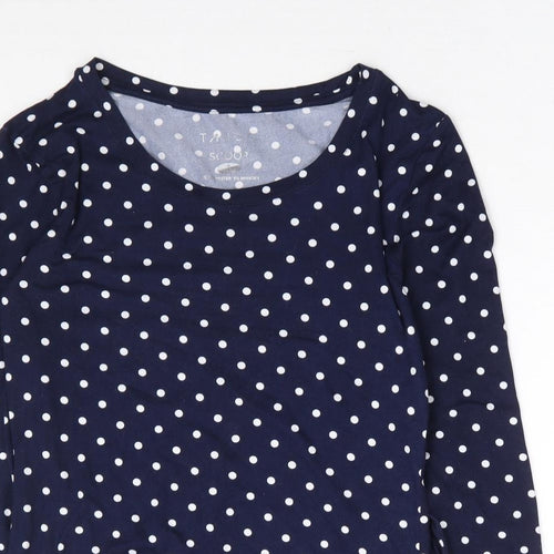 Tango Womens Blue Polka Dot Polyester Basic Blouse Size S Scoop Neck