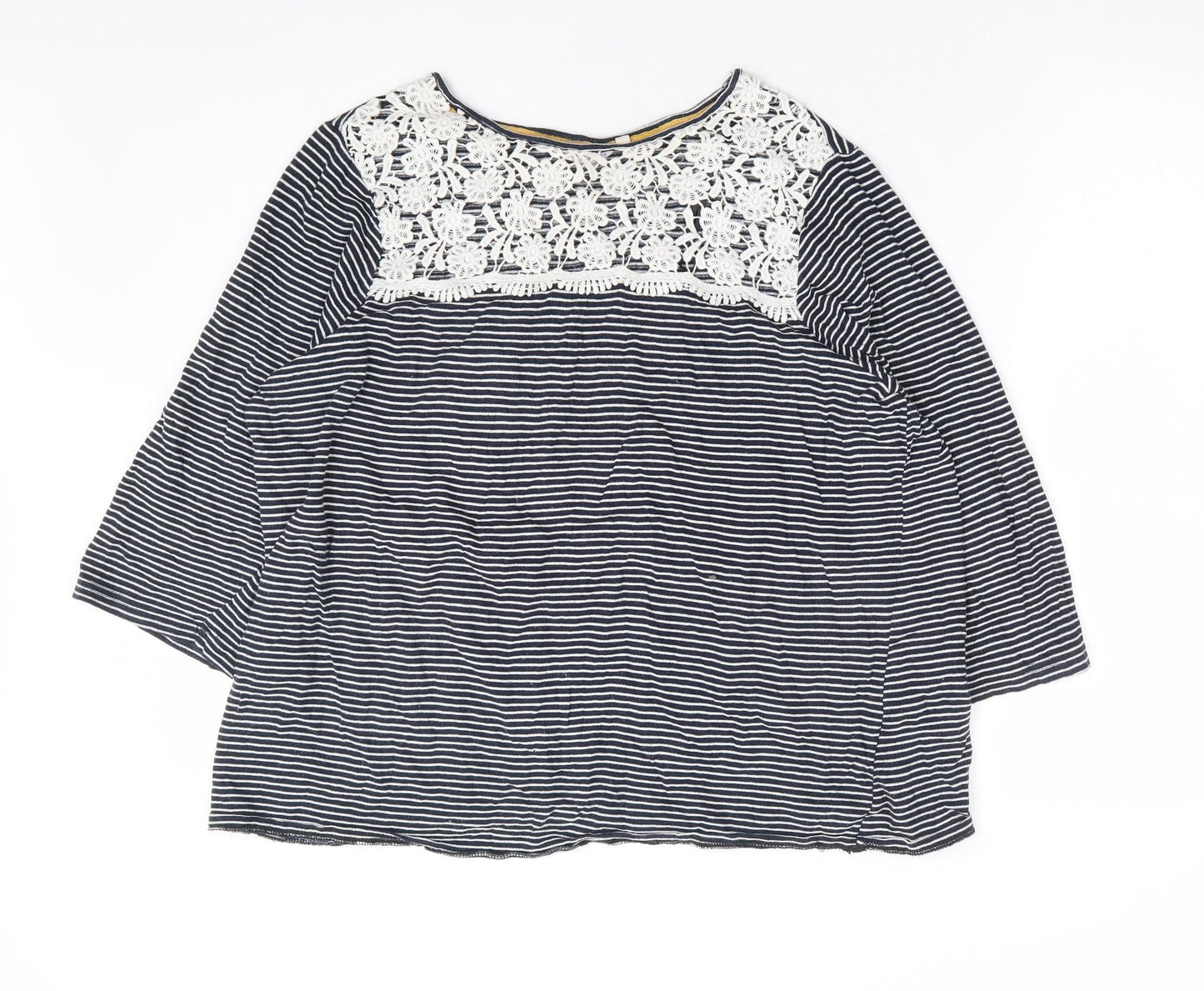 Falmers Heritage Womens Blue Striped Cotton Basic Blouse Size 16 Round Neck - Crochet Detail