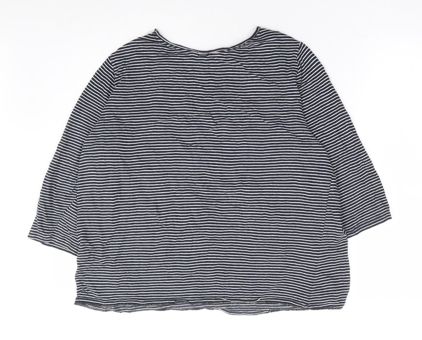 Falmers Heritage Womens Blue Striped Cotton Basic Blouse Size 16 Round Neck - Crochet Detail