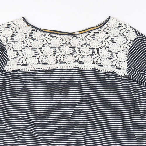 Falmers Heritage Womens Blue Striped Cotton Basic Blouse Size 16 Round Neck - Crochet Detail