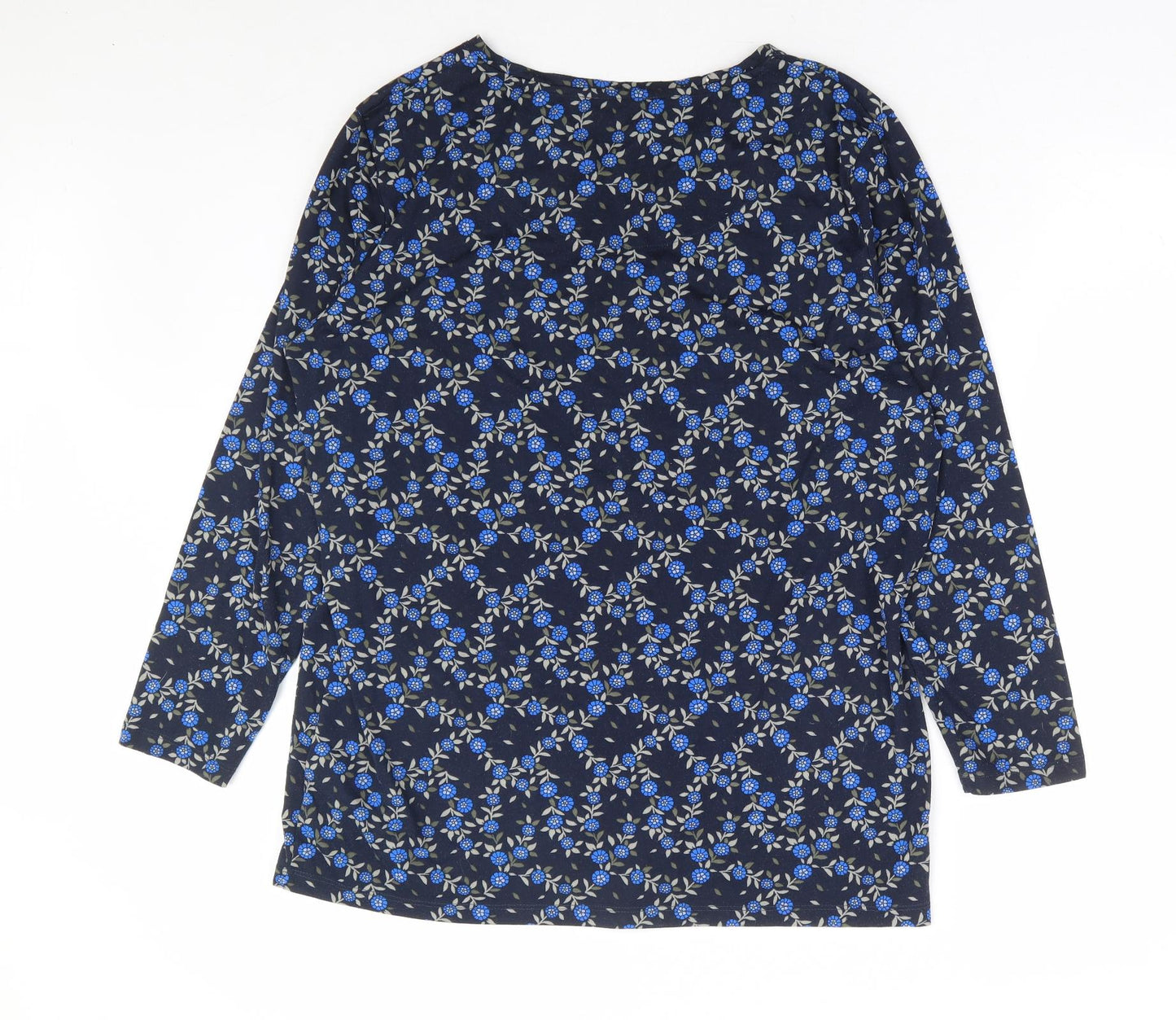 Marks and Spencer Womens Blue Floral Polyester Basic Blouse Size 14 Round Neck